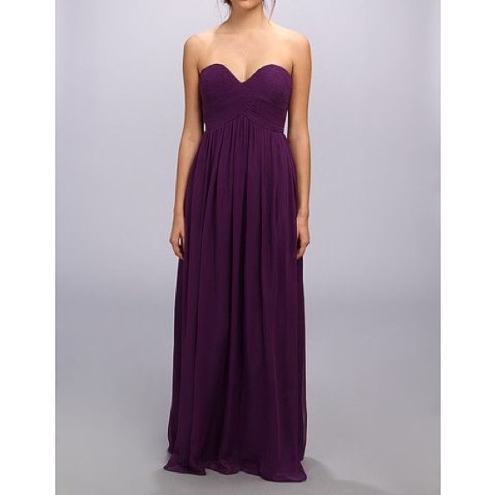 Donna Morgan long strapless bridesmaid dress